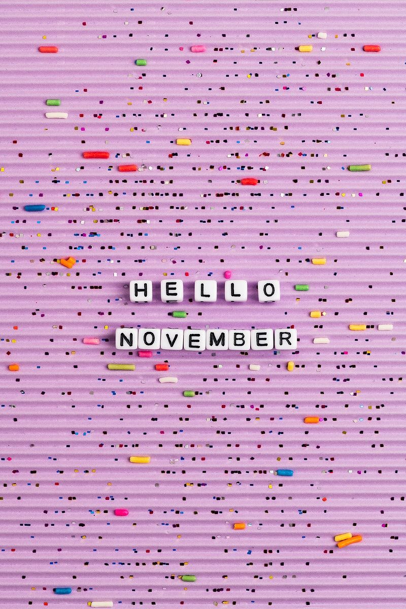 Download free image of HELLO NOVEMBER beads word typography on purple by Kut abo
