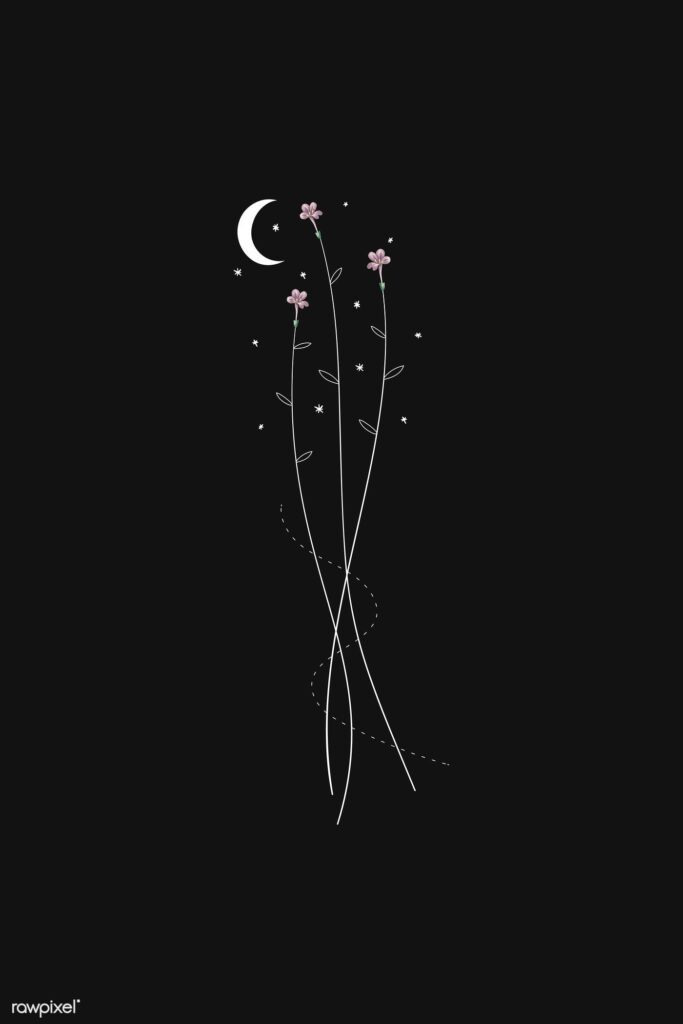 Download Premium Vector Of Flowers And A Moon On A Black Background Vector By Ma
