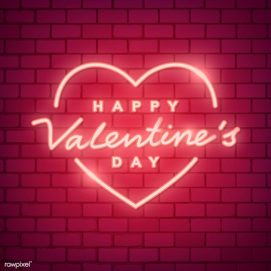Download Free Vector Of Neon Light Happy Valentine'S Day On Brick Wall By Ning A